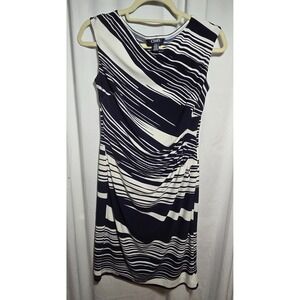 Navy White Nautical Striped Ruched Sheath Dress Coastal Chic Preppy Stretch Sz S